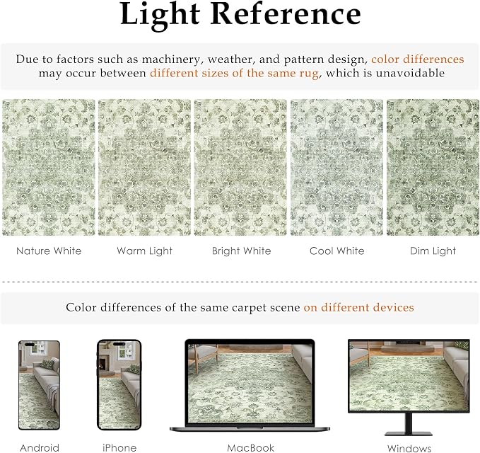 2x6 Washable Neutral Runner Rug Green Vintage Hallway Kitchen Carpet Non-Slip - Image 9