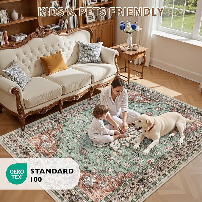 2x3 Area Rugs Living Room Rug: Washable Vintage Distressed Floral Rug No Slip - Image 8