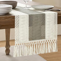 Macrame Style Bicolor Stitching Table Runner 14x36in Dark Sage | Woven Boho by ZEEMARTONLINE