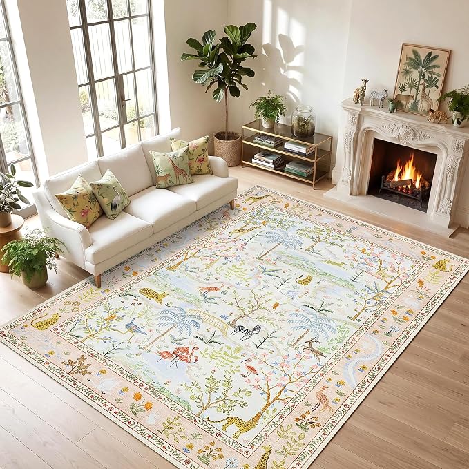 8x10 Washable Rug for Living Room Blush Animal Print Large Bedroom Rugs Non by Garvee