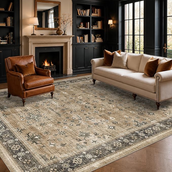 Boho Earth Tone 7x10 Living Room Rug by HazoHaus