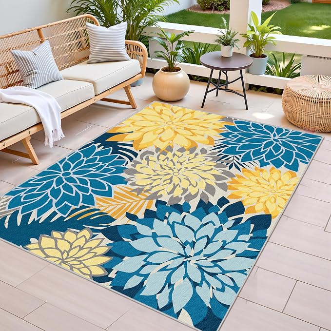Colorful 9x12 Outdoor Area Rug Washable Multicolored Patio Rug Tropical - Image 3