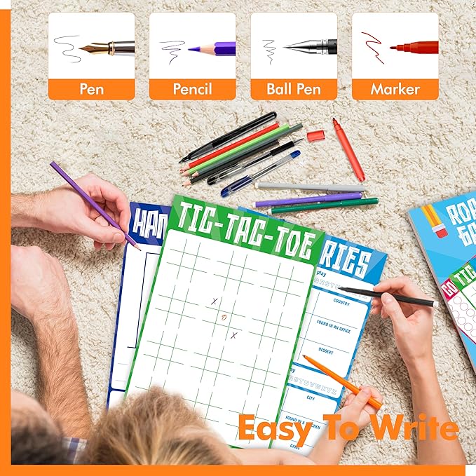 2 Pack Road Trip Game Pads, 10 Games (Categories, Dot & Boxes, Tic-tac-Toe, Scavenger Hunt Bingo), Pen Pencil Paper Game, Plane Trip/Car Travel/Getaway Activity Pad for Kid, Adult