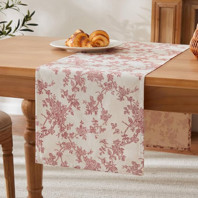 French Pastoral Farmhouse Table Runners, 13x108 Inch Red | 100% Organic Cotton - Image 7