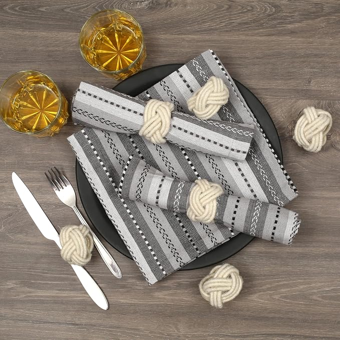 Cotton Jute Napkin Rings, Off White | Handwoven knot design, farmhouse boho - Image 8