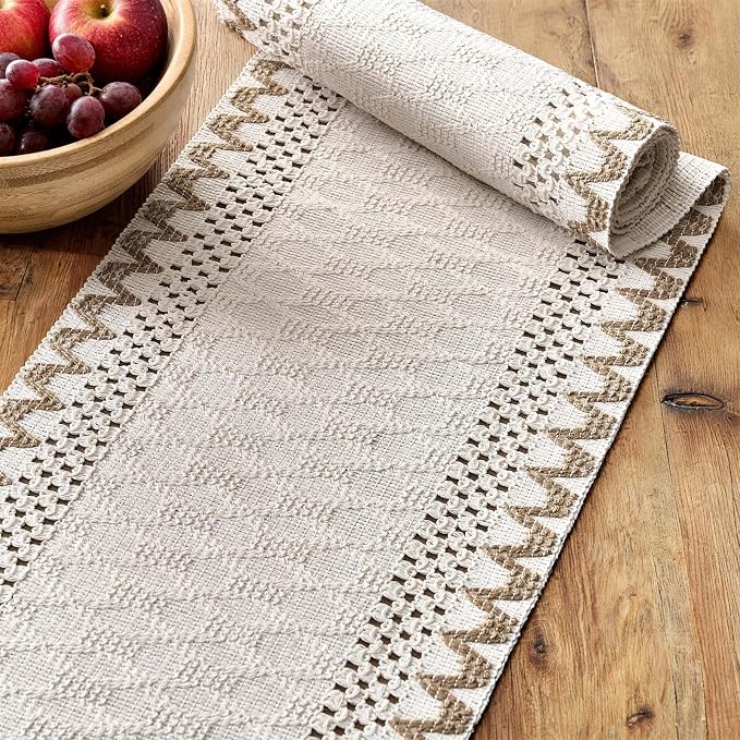 Macrame Side Trim Boho Woven Table Runner, Jute 12x108 Inch | Crochet Hollow - Image 4