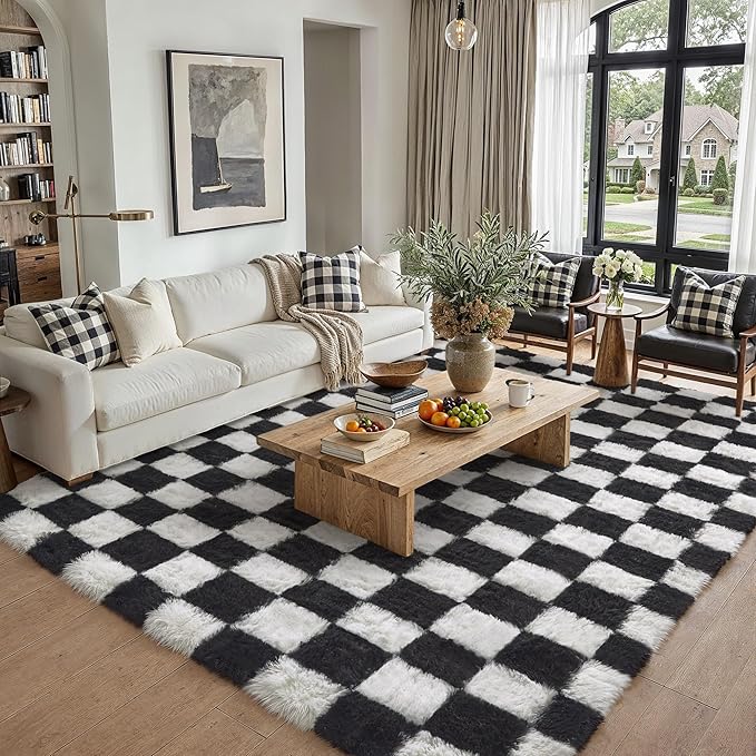 PureCozy Checkered Rug 6x9 for Living Room by PureCozy