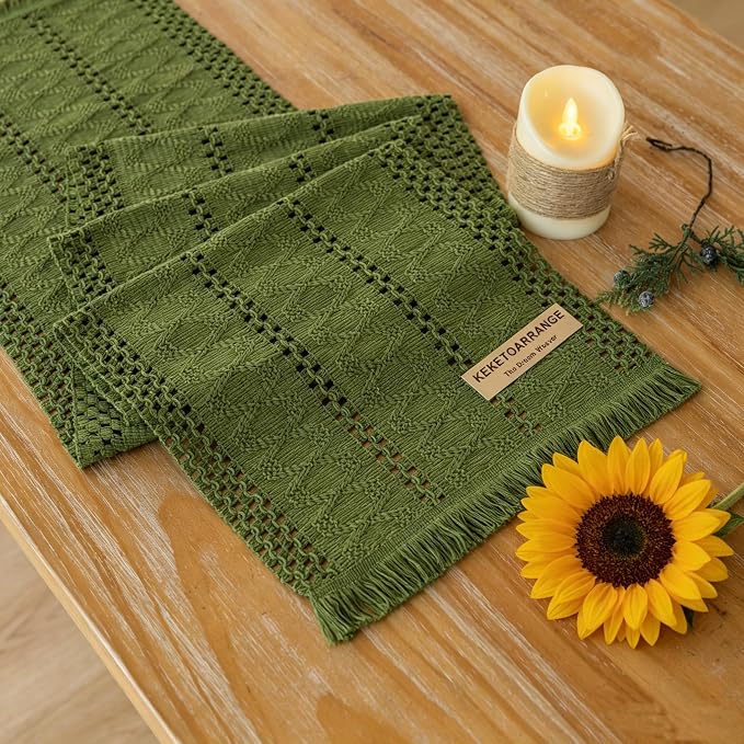 Keketoarrange Boho Macrame Table Runner 12x36 Inch | Woven Burlap Rustic Runner by KEKETOARRANGE