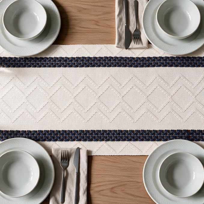 Artoid Mode Dark Blue Stripe Woven Rustic Table Runner 12x48 Inch | Holiday - Image 5
