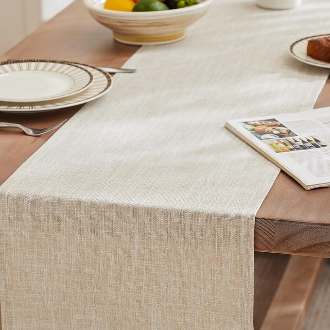 Rustic Cotton Linen Table Runner, 13x108 Inches Taupe | Farmhouse Style Linen - Image 3