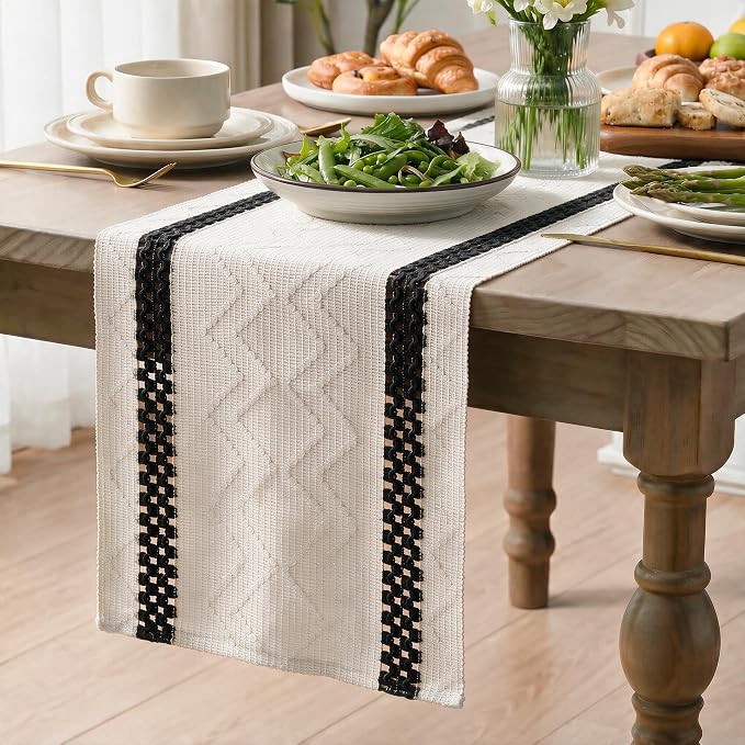Artoid Mode Black Stripe Woven Rustic Table Runner 12x36 Inch | Holiday Kitchen - Image 3