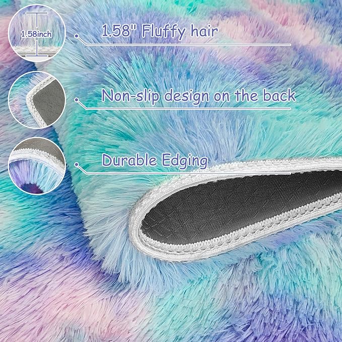 4x6ft Tie-Dyed Purple Rainbow Carpet Soft Area Rugs - Image 6
