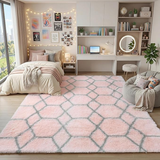 ONASAR 6x9 Area Rugs for Living Room Bedroom, Large Fluffy Pink and Grey Throw - Image 5