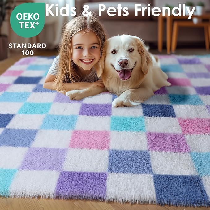 KICMOR Purple Rainbow Checkered 6x9 Area Rugs - Image 8