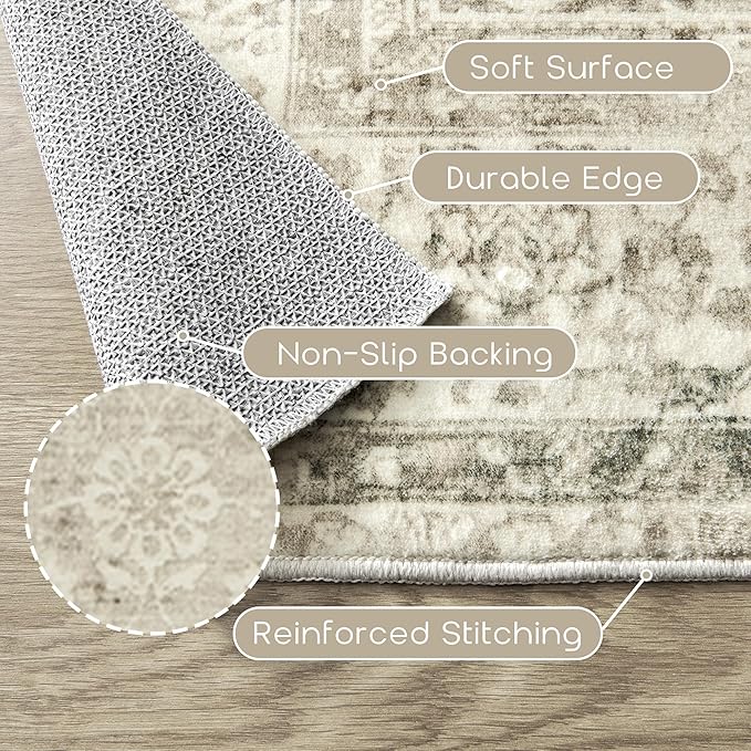 BILEEHOME Modern Farmhouse Area Rug 5 x7 Washable Floral Earth Tone Neutral - Image 3