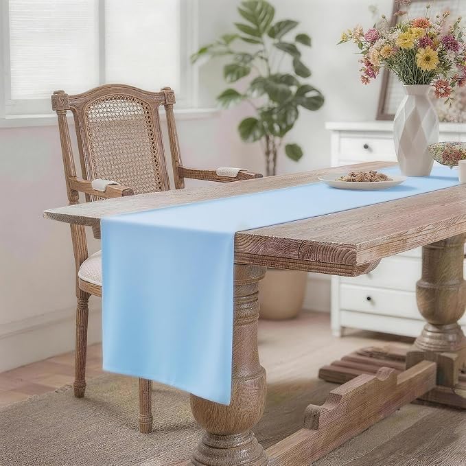 MEANMOY Baby Blue Table Runner 108 Inches Long Waterproof Table Runners | - Image 2