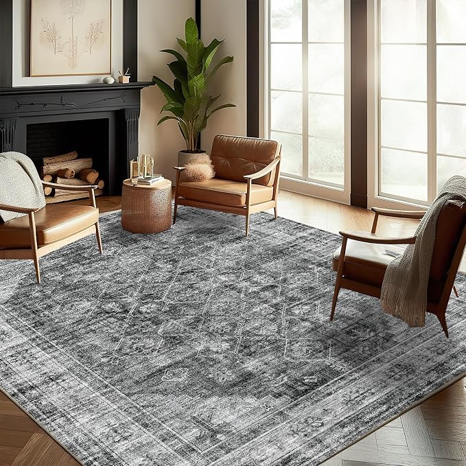 CHAMPLANT Washable Area Rug 8'x10' Retro Boho Design Non-Shedding Non-Slip Easy - Image 2
