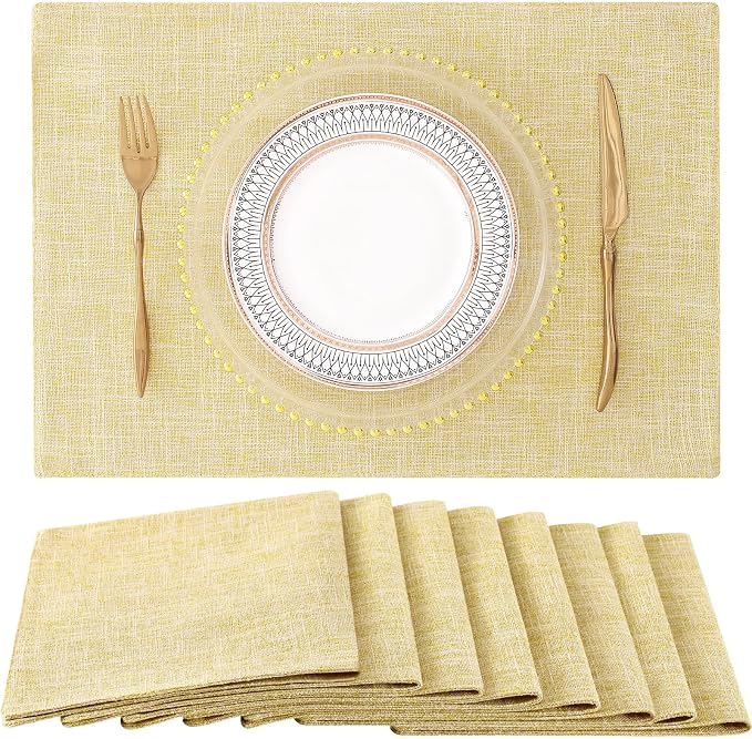 Faux Cotton Linen Placemats Set of 8, Cloth Washable Farmhouse Dining Table Mats by homing