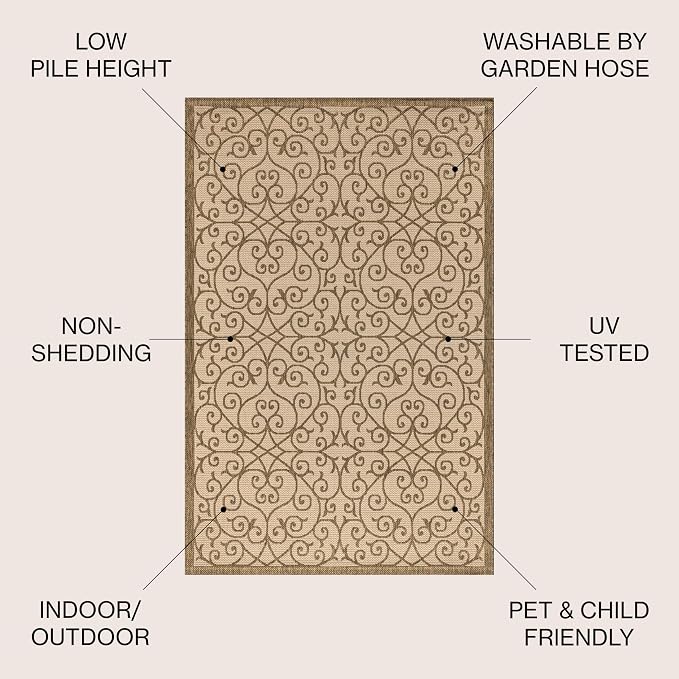 JONATHAN Y Vintage Filigree Indoor Outdoor Area Rug 9X12 Beige/Brown, Madrid - Image 2