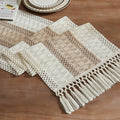 Macrame Style Bicolor Stitching Table Runner 14x90in Taupe | Woven Boho Table by ZEEMARTONLINE