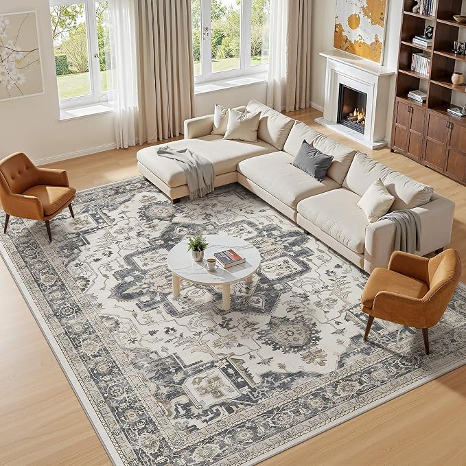 9x12 Washable Area Rugs for Living Room, Large Rug Non Slip Backing Vintage - Image 4