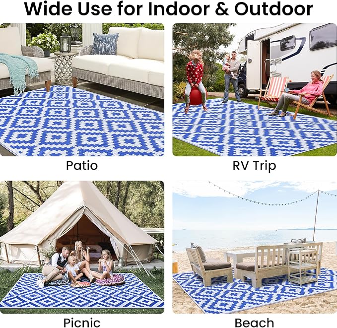 Smiry Waterproof Outdoor Rug 6x9 ft, Reversible Plastic Straw Patio Camping Rugs - Image 7