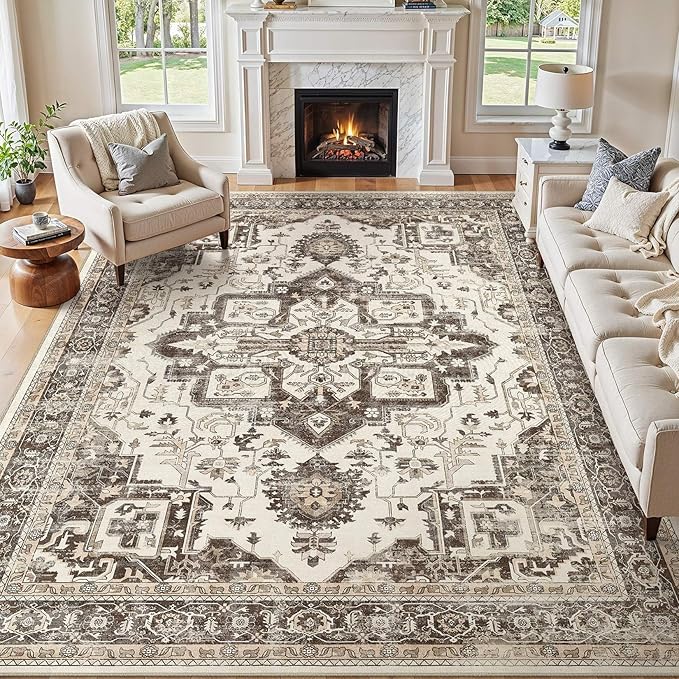 10x14 Washable Area Rugs for Living Room, Large Rug Non Slip Backing Vintage by JessibouAreaRug
