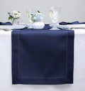Solino Home 100% Pure Linen Dining Table Runner Navy Hemstitch, 14 x 132 in | by SolinoHome