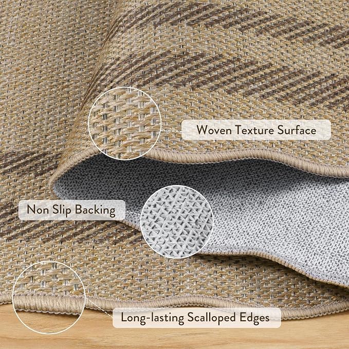 LIVEBOX Scalloped Easy Jute 3x5 Outdoor Rug, Washable Non-Slip Geometric Tan - Image 5