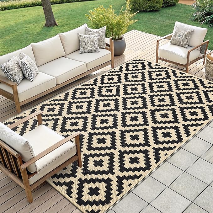 Smiry Waterproof Outdoor Rug 9X18 ft, Reversible Plastic Straw Patio Camping - Image 7