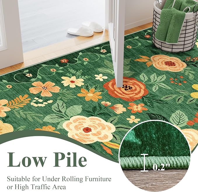 DUKINO 4x6 Area Rug, Lightweight Non Slip Washable Floral Rug, Indoor Low Pile - Image 8