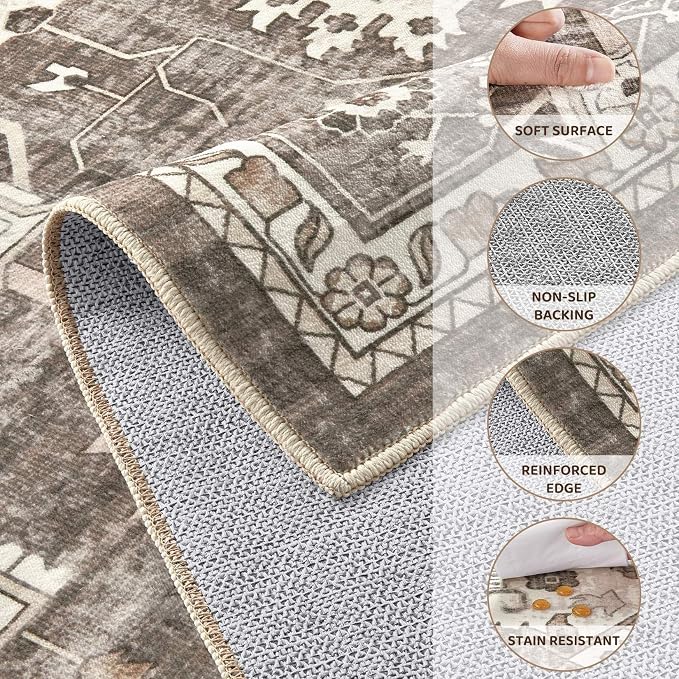 8x10 Washable Area Rugs for Living Room, Large Rug Non Slip Backing Vintage - Image 8
