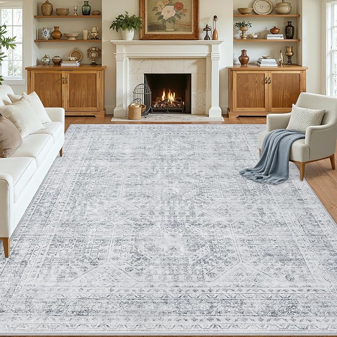 10x14 Area Rug for Living Room: Vintage Boho Neutral Washable Rug Indoor Soft - Image 8