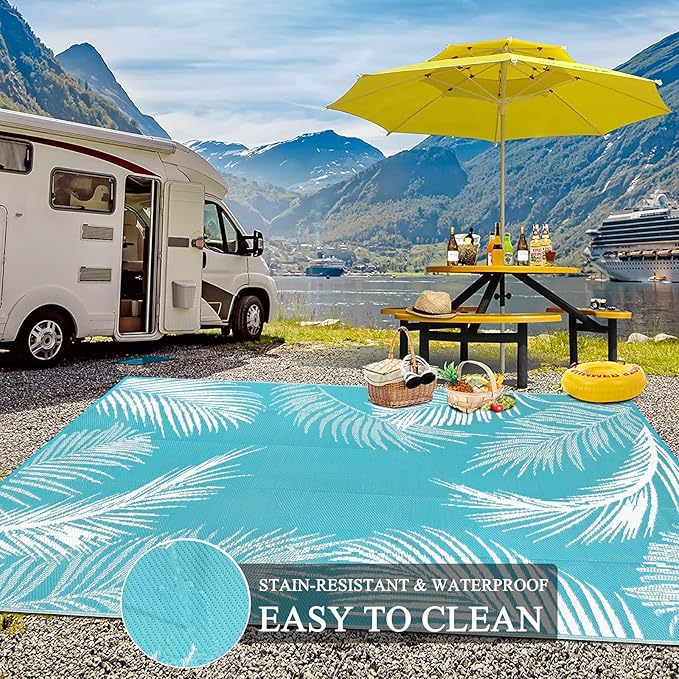 Pauwer Waterproof Outdoor Rug 9x12, Reversible Plastic Straw Patio Camping Rug - Image 7