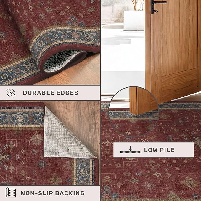 5x7 Boho Dark Red Rug for Living Room - Image 5