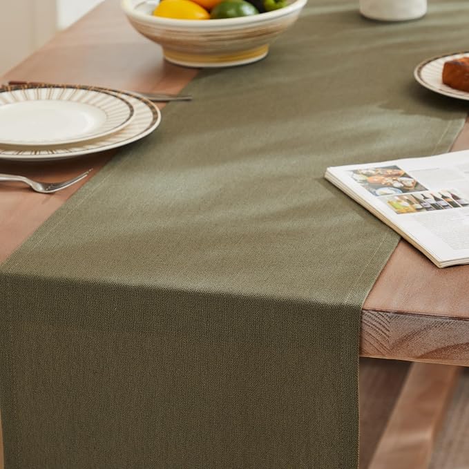 Rustic Cotton Linen Table Runner, 13x60 Inches Olive | Farmhouse Style Linen - Image 3