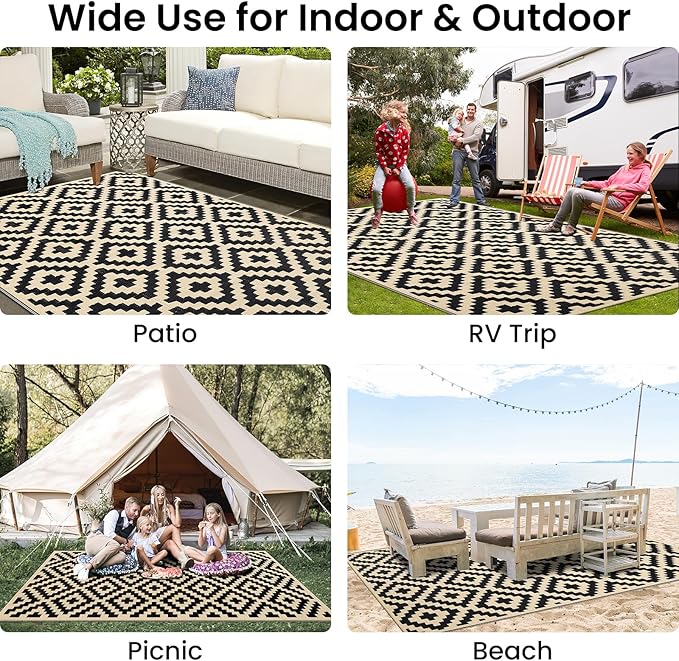 Smiry Waterproof Outdoor Rug 4x6 ft, Reversible Plastic Straw Patio Camping Rugs - Image 8
