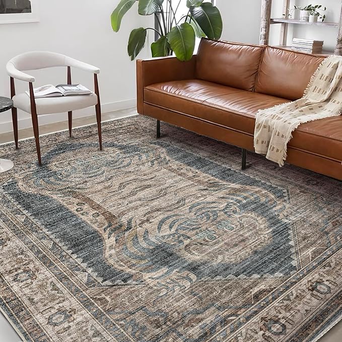 CHAMPLANT Washable Area Rug 8'x10' Retro Boho Design Non-Shedding Non-Slip Easy by CHAMPLANT