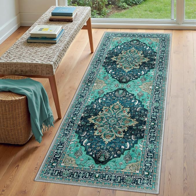 RELEANY Area Rugs Runner 3'x8' Washable Non-Slip, Floral Vintage Distress - Image 3