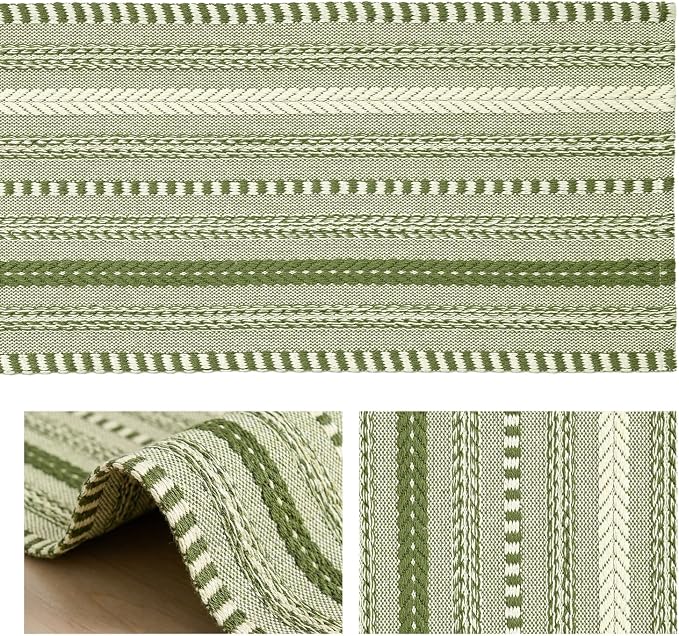 Artoid Mode Army Green Farmhouse Stripe Braided Table Runner 12x108 Inch | - Image 6