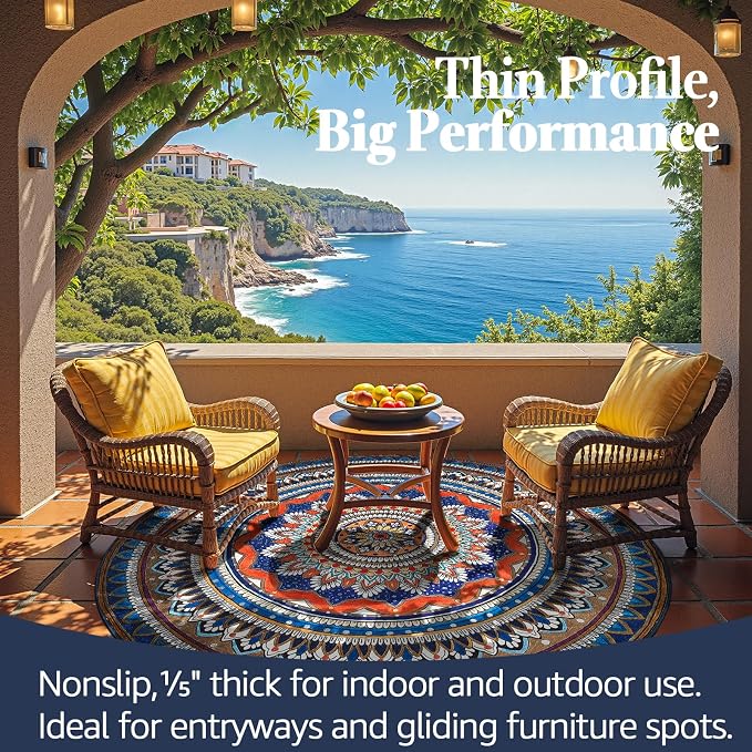 jinchan Mandala Round Rug 6ft Blue Rustic Boho Washable Rug Tribal 6' Round - Image 5