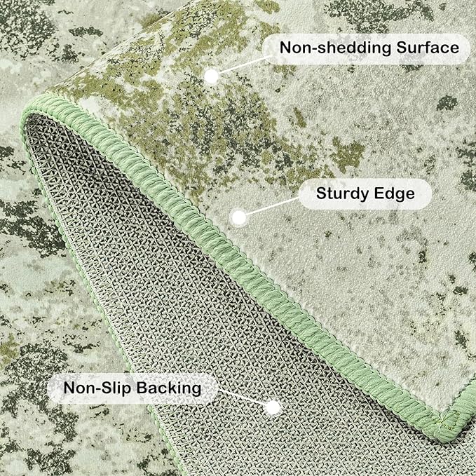 Kelarea 6x9 Rug for Living Room, Green Washable Non-Slip Rugs, Modern Abstract Large Rugs Low Pile Soft Carpet for Bedroom, Kitchen, Dining Room, Classroom, Dorm, Nursery, Home Office