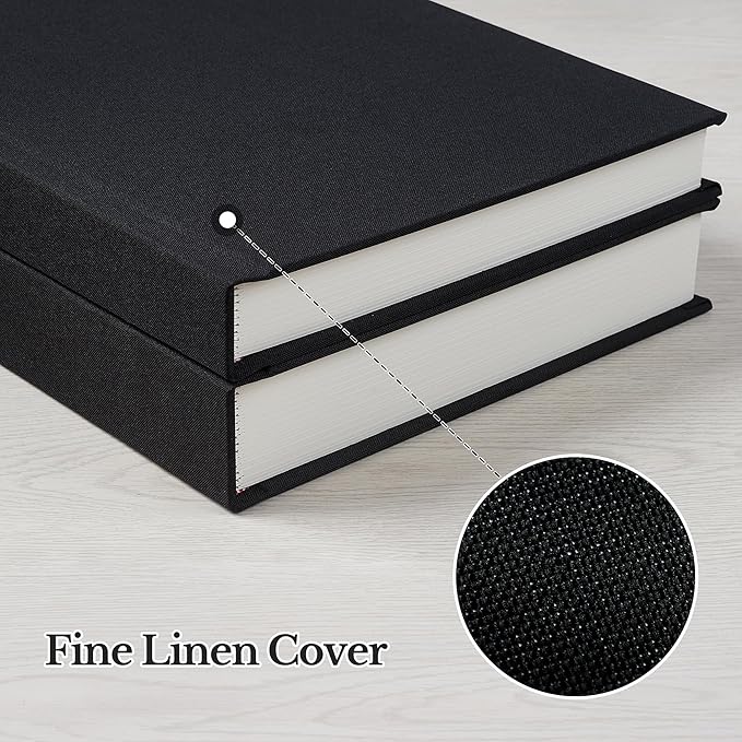 Photo Album 5x7 with Writing Space Linen Cover 5x7 Photo Album Book Holds 20 Photos Ideal for Wedding Theme-Album and Baby Photo Albums (Black,20 Pockets)