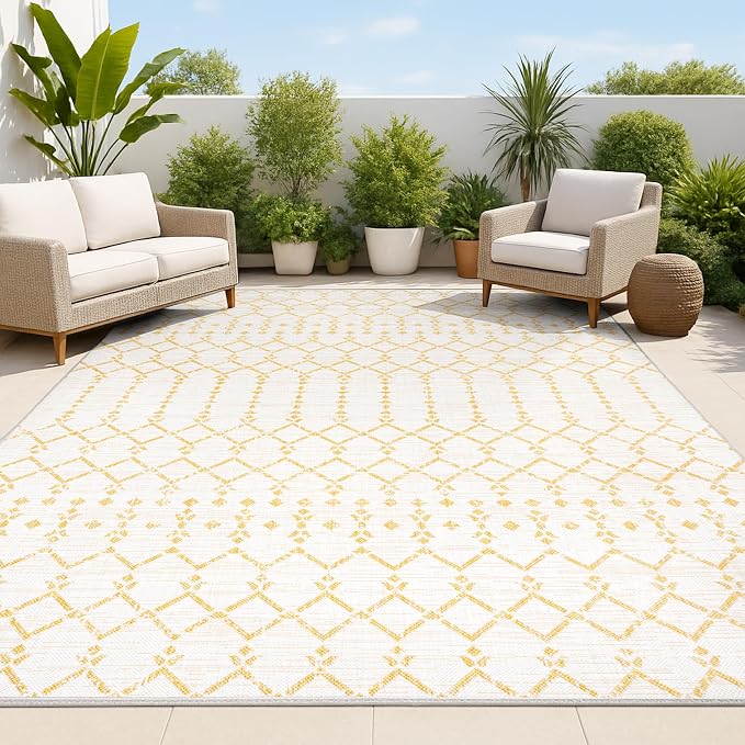 JONATHAN Y Moroccan Geometric Indoor Outdoor Area Rug 9X12 Cream/Yellow by JONATHANY