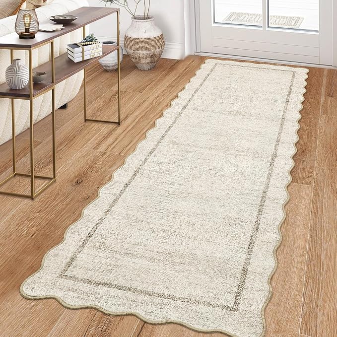 GarveeHome Scalloped Washable Runner Rug 2x10 Non Slip Kitchen Rugs Modern Blue by GarveeHome