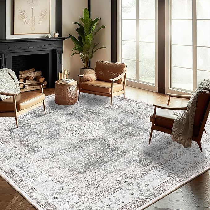 CHAMPLANT Washable Area Rug 8'x10' Retro Boho Design Non-Shedding Non-Slip Easy by CHAMPLANT