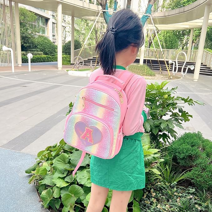 I IHAYNER Kids Glitter Lightweight Backpack for School Travel & Daycare, Toddler Backpack for Girls 3+ Preschool Kindergarten Elementary Kids Backpack-Rainbow Pink S
