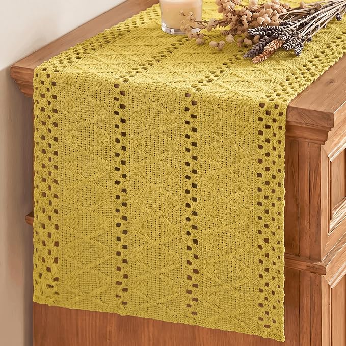Artoid Mode Yellow Woven Farmhouse Hollow Table Runner 12x48 Inch | Holiday by ArtoidMode