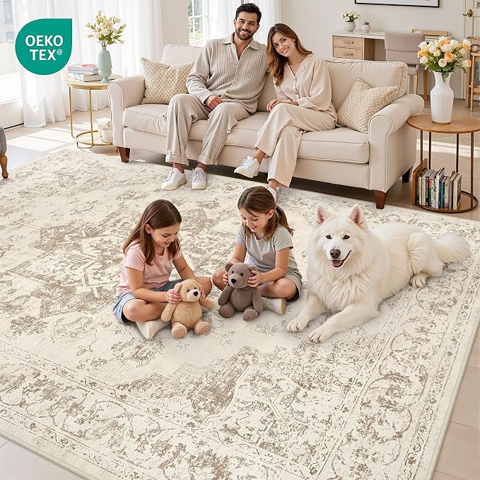Area Rugs 9x12 Living Room: Vintage Boho Neutral Washable Rug Indoor Soft Large - Image 7