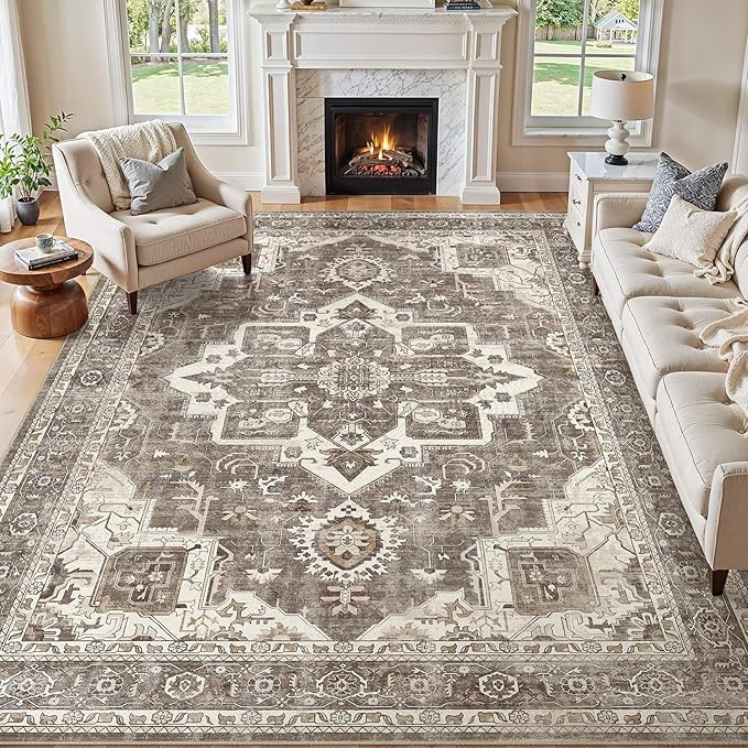 8x10 Washable Area Rugs for Living Room, Large Rug Non Slip Backing Vintage by JessibouAreaRug